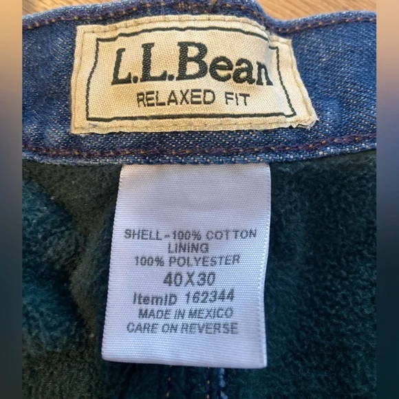LL Bean‎ Fleece Lined Relaxed Fit Men's Blue Jeans Straight Leg 40x30” Preowned - Picture 2 of 8